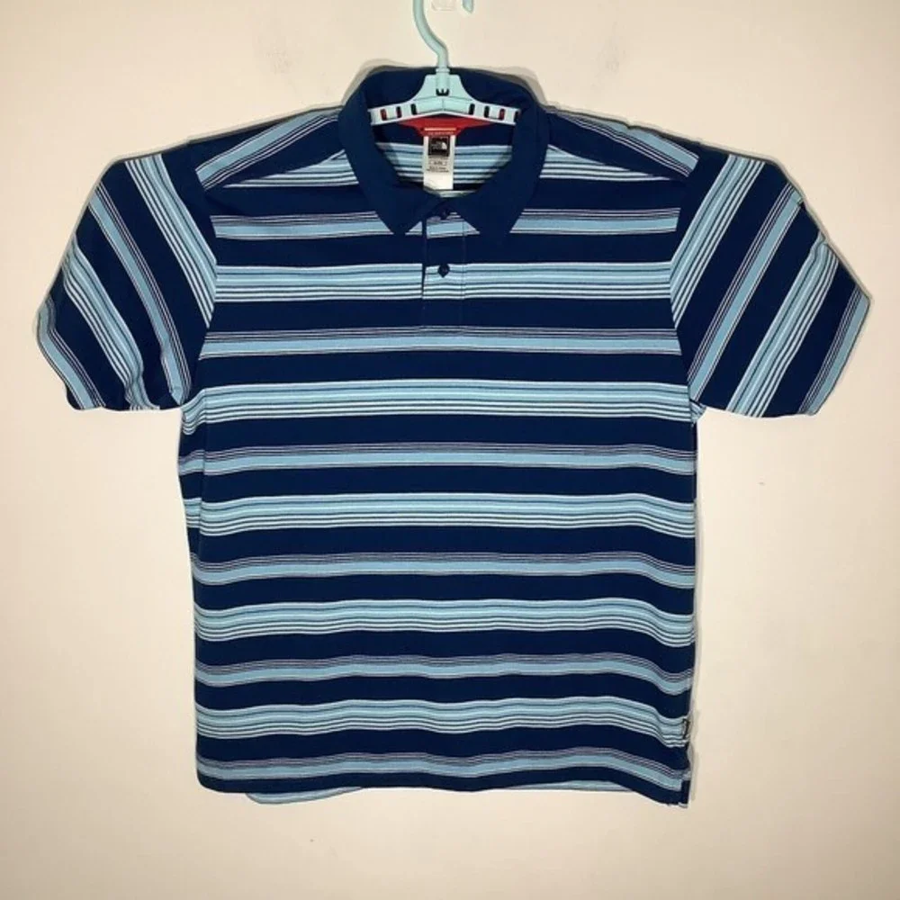 The North Face Mens Short Sleeve Polo Shirt Blue Striped Size‎ XL